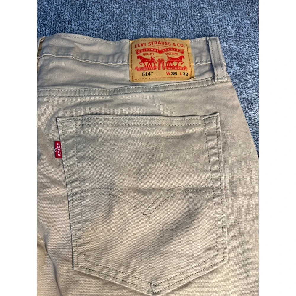 Levis 514 Straight Fit Khaki Pants Mens 36x32 Tan Cotton Stretch Chino Trousers